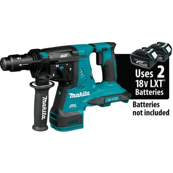 Makita - 36 Volt 1-1/8" SDS Plus Chuck Cordless Rotary Hammer - 5000 BPM, 0 to 980 RPM, Reversible - Industrial Tool & Supply
