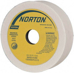 Norton - 6" Diam, 1-1/4" Hole Size, 2" Overall Thickness, 60 Grit, Type 6 Tool & Cutter Grinding Wheel - Medium Grade, Aluminum Oxide, K Hardness, Vitrified Bond, 3,820 RPM - Industrial Tool & Supply