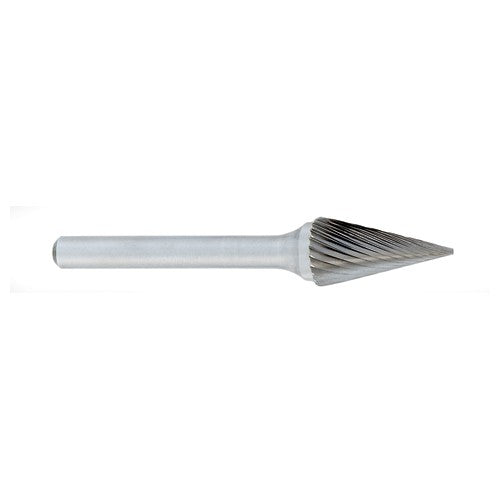 ‎SM-3 -6mm × 25mm LOC × 6mm Shank × 50mm OAL Pointed Cone Carbide Medium Right Hand Spiral Burr - Industrial Tool & Supply