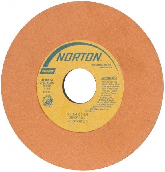 Norton - 6" Diam x 1-1/4" Hole x 1/4" Thick, K Hardness, 220 Grit Surface Grinding Wheel - Aluminum Oxide, Very Fine Grade, 4,140 Max RPM, Vitrified Bond - Industrial Tool & Supply