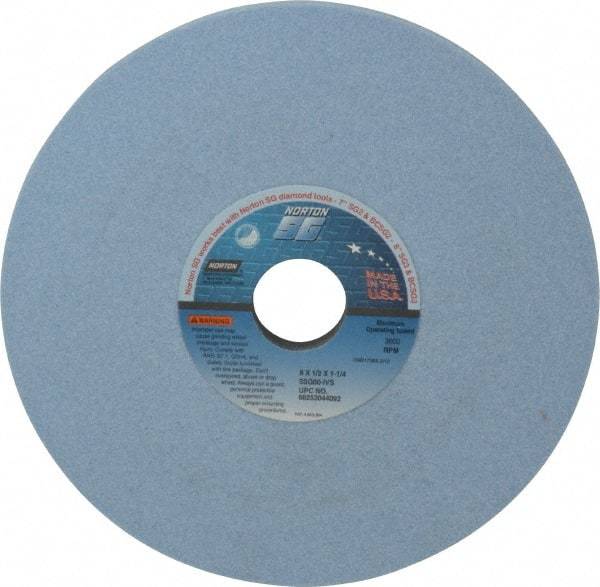 Norton - 8" Diam x 1-1/4" Hole x 1/2" Thick, I Hardness, 60 Grit Surface Grinding Wheel - Ceramic, Type 1, Medium Grade, 3,600 Max RPM, Vitrified Bond, No Recess - Industrial Tool & Supply