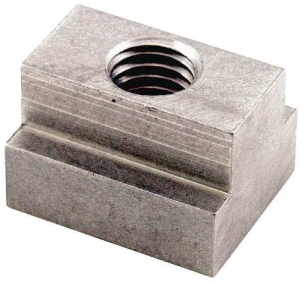 Jergens - 1/2-13 Tapped Through T Slot Nut - 5/8" Slot Width, 1 x 3/8" Base Width x Height, 1-1/4 x 3/4" Overall Length x Height - Industrial Tool & Supply