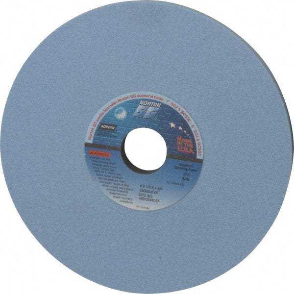 Norton - 8" Diam x 1-1/4" Hole x 1/2" Thick, K Hardness, 80 Grit Surface Grinding Wheel - Ceramic, Type 1, Medium Grade, 3,600 Max RPM, Vitrified Bond, No Recess - Industrial Tool & Supply
