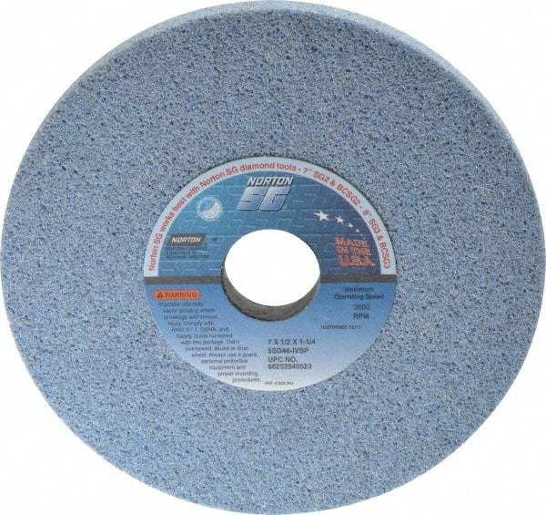 Norton - 7" Diam x 1-1/4" Hole x 1/2" Thick, I Hardness, 46 Grit Surface Grinding Wheel - Ceramic, Type 1, Coarse Grade, 3,600 Max RPM, Vitrified Bond, No Recess - Industrial Tool & Supply