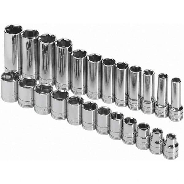 SK - 3/8" Drive Standard Deep Socket Set - 8 to 19mm, Metric Measurement Standard - Industrial Tool & Supply