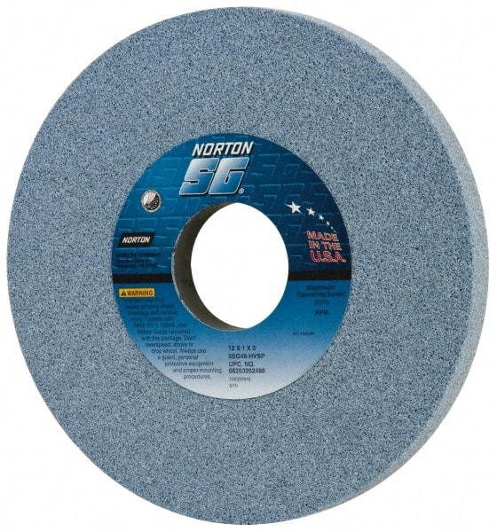 Norton - 12" Diam x 3" Hole x 1" Thick, H Hardness, 46 Grit Surface Grinding Wheel - Ceramic, Type 1, Coarse Grade, 2,070 Max RPM, Vitrified Bond, No Recess - Industrial Tool & Supply