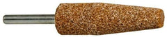 Norton - 3/4" Head Diam x 2-1/2" Thickness, A1, Cone End, Aluminum Oxide Mounted Point - Brown, Very Coarse Grade, 36 Grit, 20,960 RPM - Industrial Tool & Supply