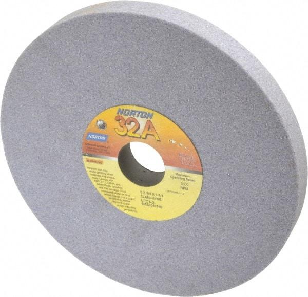 Norton - 8" Diam x 1-1/4" Hole x 3/4" Thick, H Hardness, 60 Grit Surface Grinding Wheel - Aluminum Oxide, Type 1, Medium Grade, 3,600 Max RPM, Vitrified Bond, No Recess - Industrial Tool & Supply