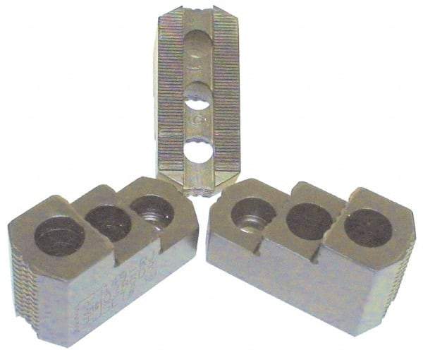 H & R Manufacturing - 12" Max Chuck Diam Compatibility, Case Hardened Steel 1.5mm x 60° Serrated Hard Lathe Top Jaws - 2 Steps, 0.71" Groove Width, 2" Wide x 4-7/8" Long x 2-15/32" High - Industrial Tool & Supply