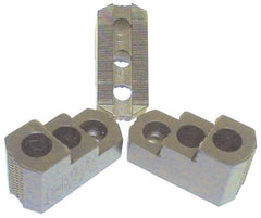 H & R Manufacturing - 12" Max Chuck Diam Compatibility, Case Hardened Steel 1.5mm x 60° Serrated Hard Lathe Top Jaws - 2 Steps, 0.71" Groove Width, 2" Wide x 4-7/8" Long x 2-15/32" High - Industrial Tool & Supply