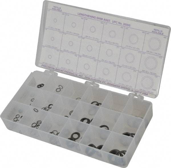 Precision Brand - 270 Piece, 1/4 to 3/4" Screw, Spring Steel Flat Washer Assortment - Includes (15) 0.187 to 0.296 Inside x 0.248 to 0.371 Out Side Diam, (30) 0.171 to 0.289 Inside x 0.248 to 308 OD Washer & Compartmented Storage Case - Industrial Tool & Supply