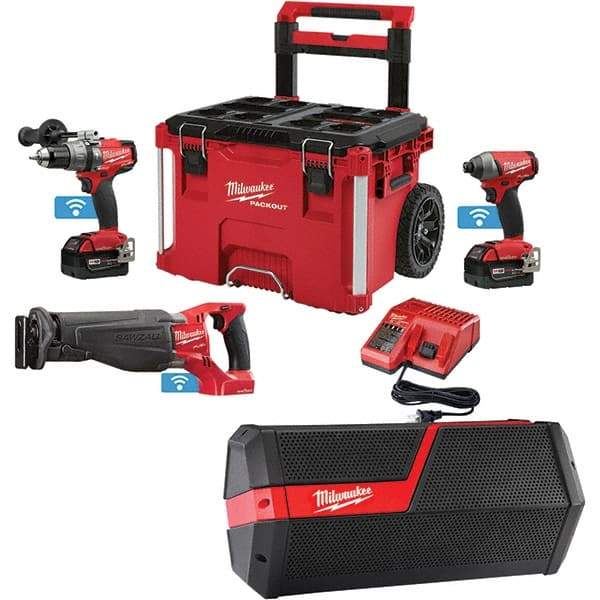 Milwaukee Tool - 18 Volt Cordless Tool Combination Kit - Includes 1/2" Brushless Hammer Drill/Driver, Compact Reciprocating Saw & 1/4" Hex Impact Driver, Lithium-Ion Battery Included - Industrial Tool & Supply