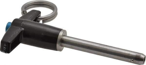 Jergens - 1/4" Diam, 1-1/2" Usable Length, T Handle, Push Button Quick Release Pin - 3" Overall Length, Grade 17-4 Stainless Steel, Passivated Finish - Industrial Tool & Supply