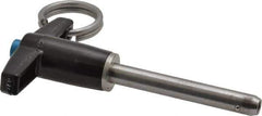 Jergens - 1/4" Diam, 1-1/2" Usable Length, T Handle, Push Button Quick Release Pin - 3" Overall Length, Grade 17-4 Stainless Steel, Passivated Finish - Industrial Tool & Supply
