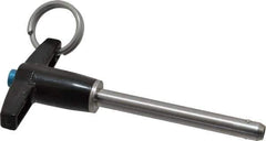 Jergens - 1/4" Diam, 2" Usable Length, T Handle, Push Button Quick Release Pin - 3-1/2" Overall Length, Grade 17-4 Stainless Steel, Passivated Finish - Industrial Tool & Supply