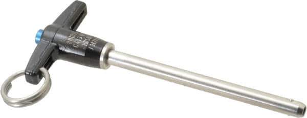 Jergens - 1/4" Diam, 3" Usable Length, T Handle, Push Button Quick Release Pin - 4-1/2" Overall Length, Grade 17-4 Stainless Steel, Passivated Finish - Industrial Tool & Supply