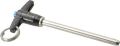 Jergens - 1/4" Diam, 3" Usable Length, T Handle, Push Button Quick Release Pin - 4-1/2" Overall Length, Grade 17-4 Stainless Steel, Passivated Finish - Industrial Tool & Supply