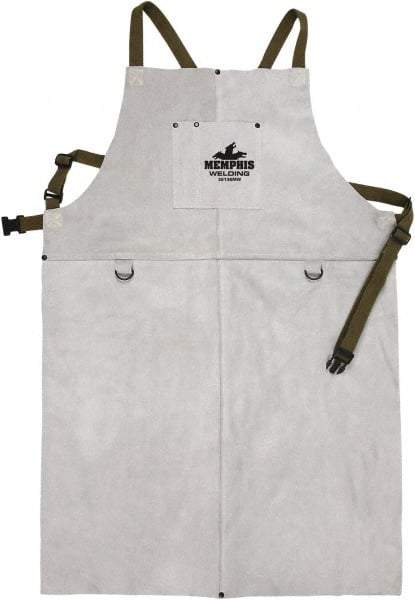 MCR Safety - 24 x 36" Flame Resistant/Retardant & Welding Bib Apron - Leather, 29 oz Material, Gray, 1 Pocket - Industrial Tool & Supply