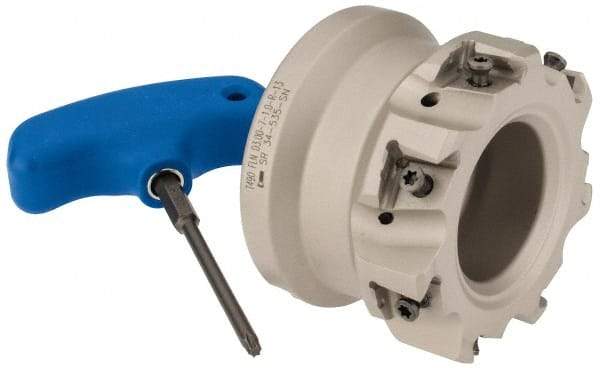 Iscar - 7 Inserts, 3" Cut Diam, 1" Arbor Diam, 0.492" Max Depth of Cut, Indexable Square-Shoulder Face Mill - 0/90° Lead Angle, 2" High, T490 LN.T 1306 Insert Compatibility, Through Coolant, Series Helitang - Industrial Tool & Supply