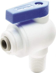 Parker - 3/8" Pipe, Full Port, Polypropylene Valve Male Elbow Ball Valve - Bi-Directional, MNPT x Push-to-Connect Ends, Wedge Handle, 150 WOG - Industrial Tool & Supply