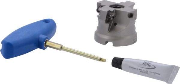 Iscar - 4 Inserts, 2" Cut Diam, 3/4" Arbor Diam, 0.512" Max Depth of Cut, Indexable Square-Shoulder Face Mill - 0/90° Lead Angle, 1.57" High, HM390 TDKT 1505 Insert Compatibility, Through Coolant, Series HeliIQMill - Industrial Tool & Supply