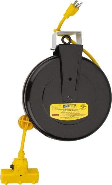 Value Collection - 14 AWG, 30' Cable Length, Cord & Cable Reel with Outlet End - 3 Outlets, NEMA 5-15R, 13 Amps, 125 Volts, SJT Cable, Black Reel - Industrial Tool & Supply