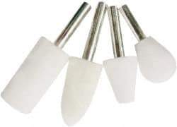 Value Collection - 4 Piece, 1/4" Shank Diam, Wool Felt Bob Set - Medium Density, Includes Ball, Cone, Cylinder, Flame, Olive & Oval Bobs - Industrial Tool & Supply