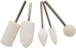 Value Collection - 5 Piece, 3/32" Shank Diam, Wool Felt Bob Set - Medium Density, Includes Ball, Cone, Cylinder, Flame, Olive & Oval Bobs - Industrial Tool & Supply