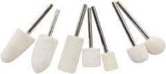 Value Collection - 7 Piece, 3/32" Shank Diam, Wool Felt Bob Set - Medium Density, Includes Ball, Cone, Cylinder, Flame, Olive & Oval Bobs - Industrial Tool & Supply