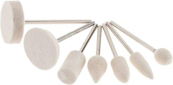 Value Collection - 7 Piece, 3/32" Shank Diam, Wool Felt Bob Set - Medium Density, Includes Ball, Cone, Cylinder, Flame, Olive & Oval Bobs - Industrial Tool & Supply