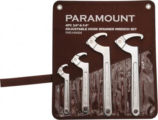 Paramount - 3/4" to 6-1/4" Capacity, Adjustable Hook Spanner Wrench Set - 6-3/8" OAL - Industrial Tool & Supply