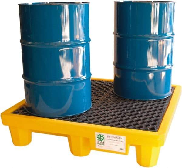 UltraTech - 66 Gal Sump, 6,000 Lb Capacity, 4 Drum, Polyethylene Spill Deck or Pallet - 53" Long x 53" Wide x 12" High, Liftable Fork, Drain Included, 2 x 4 Drum Configuration - Industrial Tool & Supply
