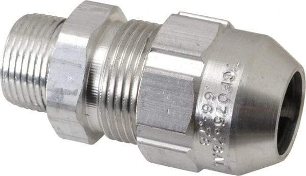 Thomas & Betts - 0.66 to 0.78" Cable Capacity, Class 1, Gas & Vapor Environments, Straight Strain Relief Cord Grip - 3/4 NPT Thread, Aluminum - Industrial Tool & Supply
