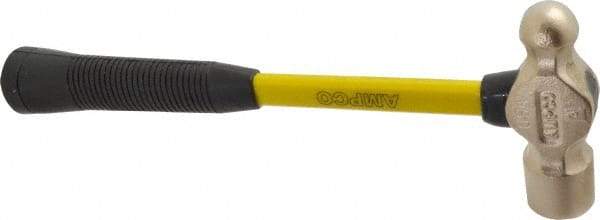 Ampco - 1-1/2 Lb Head Aluminum Bronze Nonsparking Ball Pein Hammer - Fiberglass Handle, 14" OAL, Fiberglass with Cushion Grip - Industrial Tool & Supply