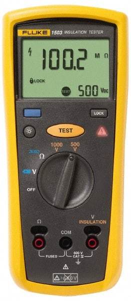 Fluke - Backlight Display, 2,000 Megohm Electrical Insulation Resistance Tester & Megohmmeter - 1,000 VDC Max Test Voltage, Powered by AA Battery - Industrial Tool & Supply