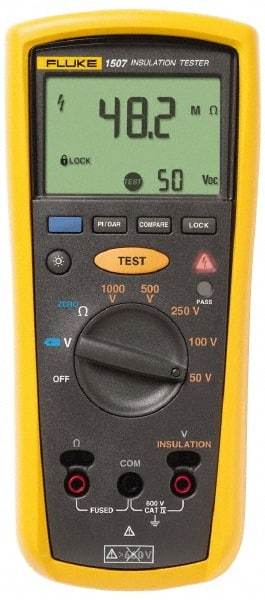 Fluke - Backlight Display, 10,000 Megohm Electrical Insulation Resistance Tester & Megohmmeter - 1,000 VDC Max Test Voltage, Powered by AA Battery - Industrial Tool & Supply