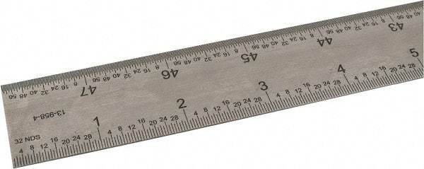 SPI - 48" Long, 1/64, 1/32, 1/16, 1/8" Graduation, Rigid Steel Rule - 4R Graduation Style, 1-1/4" Wide, Silver, Satin Chrome Finish - Industrial Tool & Supply