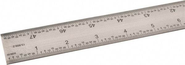 SPI - 48" Long, 1/64, 1/32" and 0.5, 1mm Graduation, Rigid Steel Rule - English/Metric Graduation Style, 1-1/4" Wide, Silver, Satin Chrome Finish - Industrial Tool & Supply
