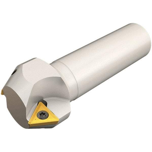 Iscar - 60° Lead Angle, 39.4mm Max Cut Diam, 25mm Min Cut Diam, 12.3mm Max Depth of Cut, Indexable Chamfer and Angle End Mill - 2 Inserts, TPMT Insert Style, 100mm Overall Length, Straight Shank - Industrial Tool & Supply