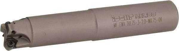 Iscar - 30° Lead Angle, 3/4" Max Cut Diam, 0.47" Min Cut Diam, 0.06" Max Depth of Cut, Indexable Chamfer and Angle End Mill - 3 Inserts, H600 WXCU 04 Insert Style, 4.2" Overall Length, Through Coolant, Straight Shank - Industrial Tool & Supply