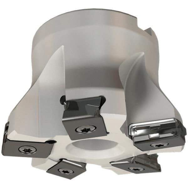Iscar - 9 Inserts, 5" Cut Diam, 1-1/2" Arbor Diam, 0.118" Max Depth of Cut, Indexable Square-Shoulder Face Mill - 0/90° Lead Angle, 2-1/2" High, HTP LNHT 1606 Insert Compatibility, Through Coolant, Series TangPlunge - Industrial Tool & Supply