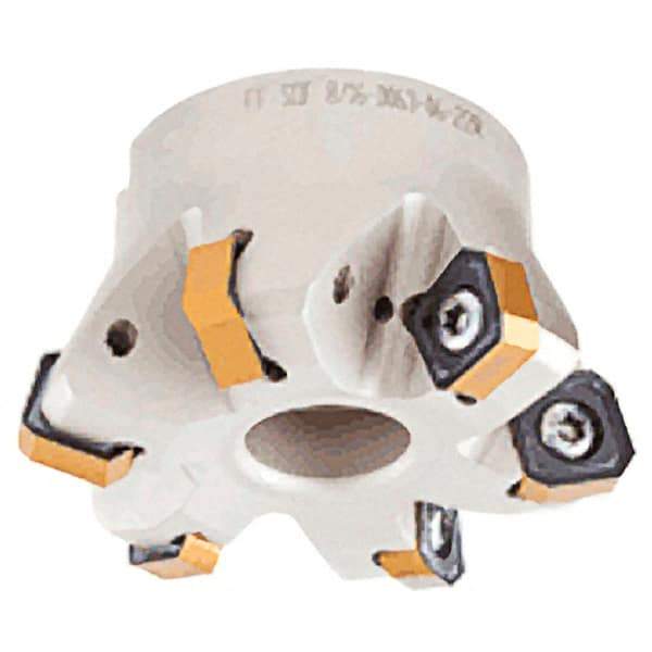 Iscar - 7 Inserts, 3.362" Cutter Diam, 0.047" Max Depth of Cut, Indexable High-Feed Face Mill - 1.063" Arbor Hole Diam, 0.488" Keyway Width, 1.575" High, FF SOF Toolholder, ON.U 05, OXMT 0507, S845 SN.U 13 Inserts, Series Helido - Industrial Tool & Supply