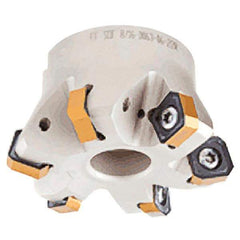 Iscar - 7 Inserts, 3.362" Cutter Diam, 0.047" Max Depth of Cut, Indexable High-Feed Face Mill - 1.063" Arbor Hole Diam, 0.488" Keyway Width, 1.575" High, FF SOF Toolholder, ON.U 05, OXMT 0507, S845 SN.U 13 Inserts, Series Helido - Industrial Tool & Supply
