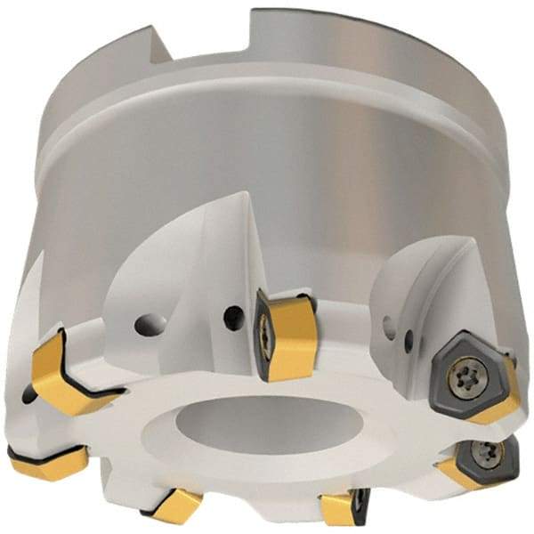 Iscar - 6 Inserts, 1.969" Cutter Diam, 0.039" Max Depth of Cut, Indexable High-Feed Face Mill - 0.866" Arbor Hole Diam, 0.409" Keyway Width, 1.575" High, FF FWX-05 Toolholder, H600 WXCU 05 Inserts, Series Helido - Industrial Tool & Supply