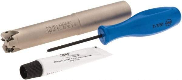 Iscar - 3/4" Cut Diam, 0.03" Max Depth, 3/4" Shank Diam, Weldon Shank Indexable High-Feed End Mill - Screw Holding Method, H600 WXCU 04 Insert, FF EWX-04 Toolholder, Through Coolant - Industrial Tool & Supply