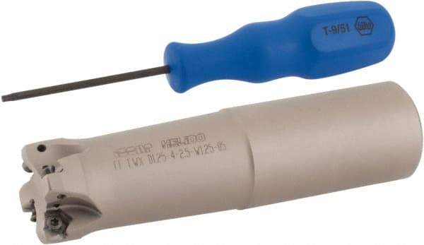 Iscar - 1-1/4" Cut Diam, 0.043" Max Depth, 1-1/4" Shank Diam, Weldon Shank Indexable High-Feed End Mill - Screw Holding Method, H600 WXCU 05 Insert, FF EWX-05 Toolholder, Through Coolant - Industrial Tool & Supply