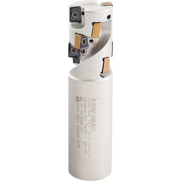 Iscar - 1-1/4" Cut Diam, 1.68" Max Depth of Cut, 1-1/4" Shank Diam, 4.52" OAL, Indexable Square Shoulder Helical End Mill - H490 ANKX 09.. Inserts, Weldon Shank, 90° Lead Angle, Through Coolant, Series Helido - Industrial Tool & Supply