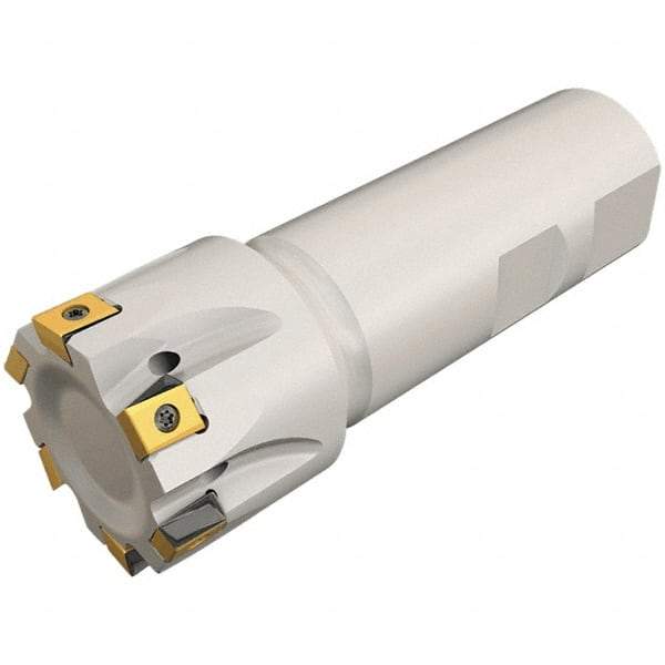 Iscar - 32mm Cut Diam, 8mm Max Depth of Cut, 32mm Shank Diam, 130mm OAL, Indexable Square Shoulder Helical End Mill - T490 LN.T 0804 Inserts, Cylindrical Shank, 90° Lead Angle, Through Coolant, Series Helitang - Industrial Tool & Supply