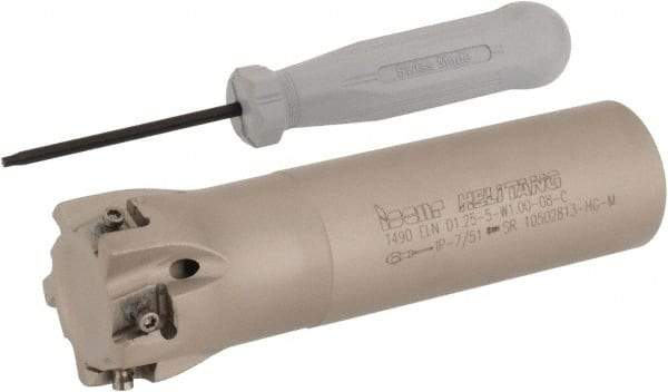 Iscar - 1-1/4" Cut Diam, 0.315" Max Depth of Cut, 1" Shank Diam, 4" OAL, Indexable Square Shoulder Helical End Mill - T490 LN.T 0804 Inserts, Weldon Shank, 90° Lead Angle, Through Coolant, Series Helitang - Industrial Tool & Supply