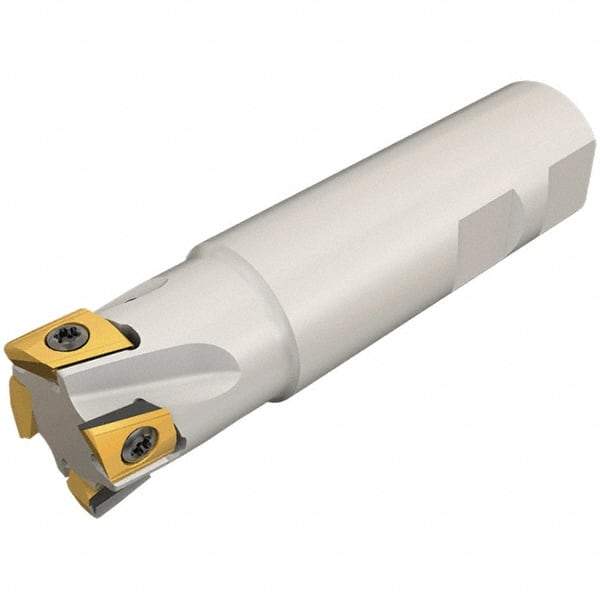 Iscar - 3/4" Cut Diam, 0.394" Max Depth of Cut, 3/4" Shank Diam, 4-3/4" OAL, Indexable Square Shoulder End Mill - T290 LN.T 1004 Inserts, Weldon Shank, 90° Lead Angle, Through Coolant, Series SumoMill - Industrial Tool & Supply